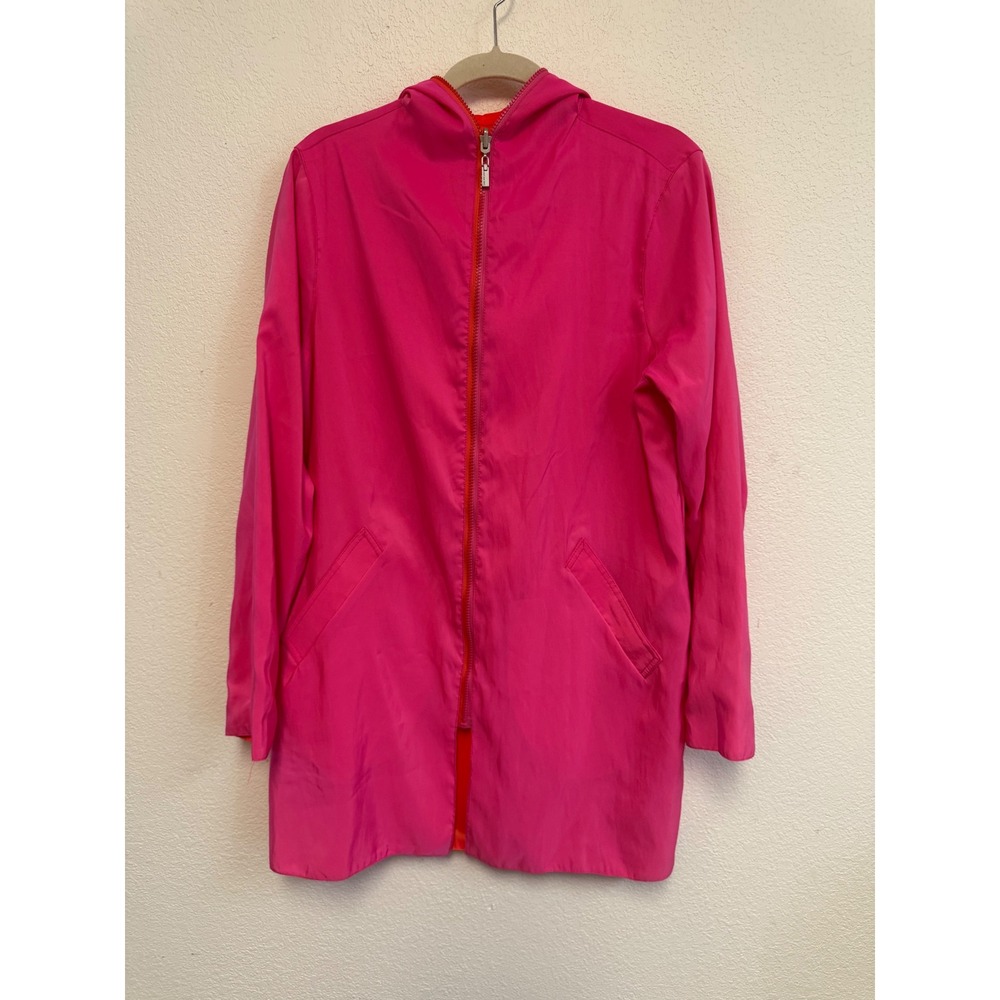 Mycra Pac Reversible Hooded Rain Coat Pink Orange Full Zip Travel Jacket S/M